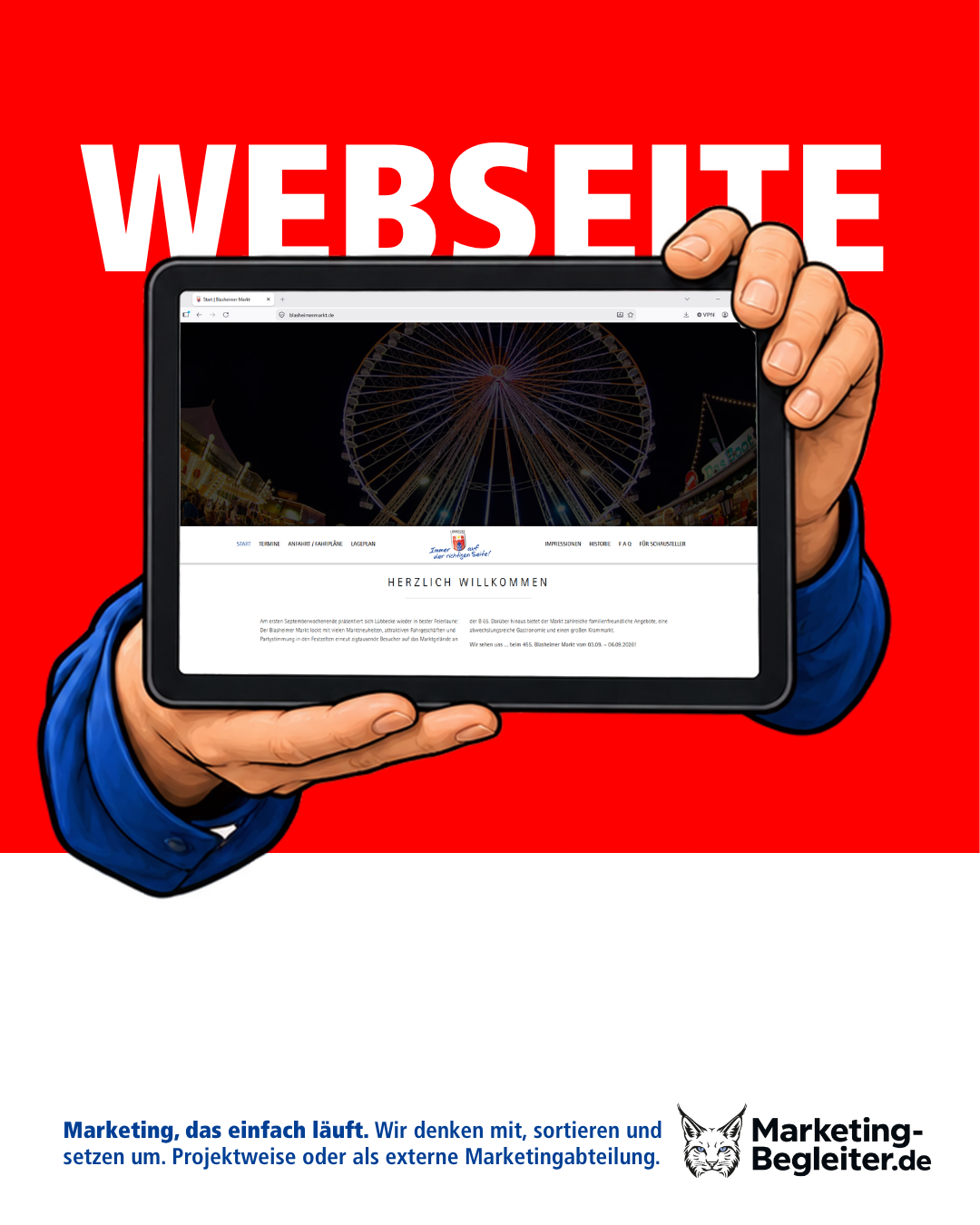 Website für den Blasheimer Markt auf einem Tablet