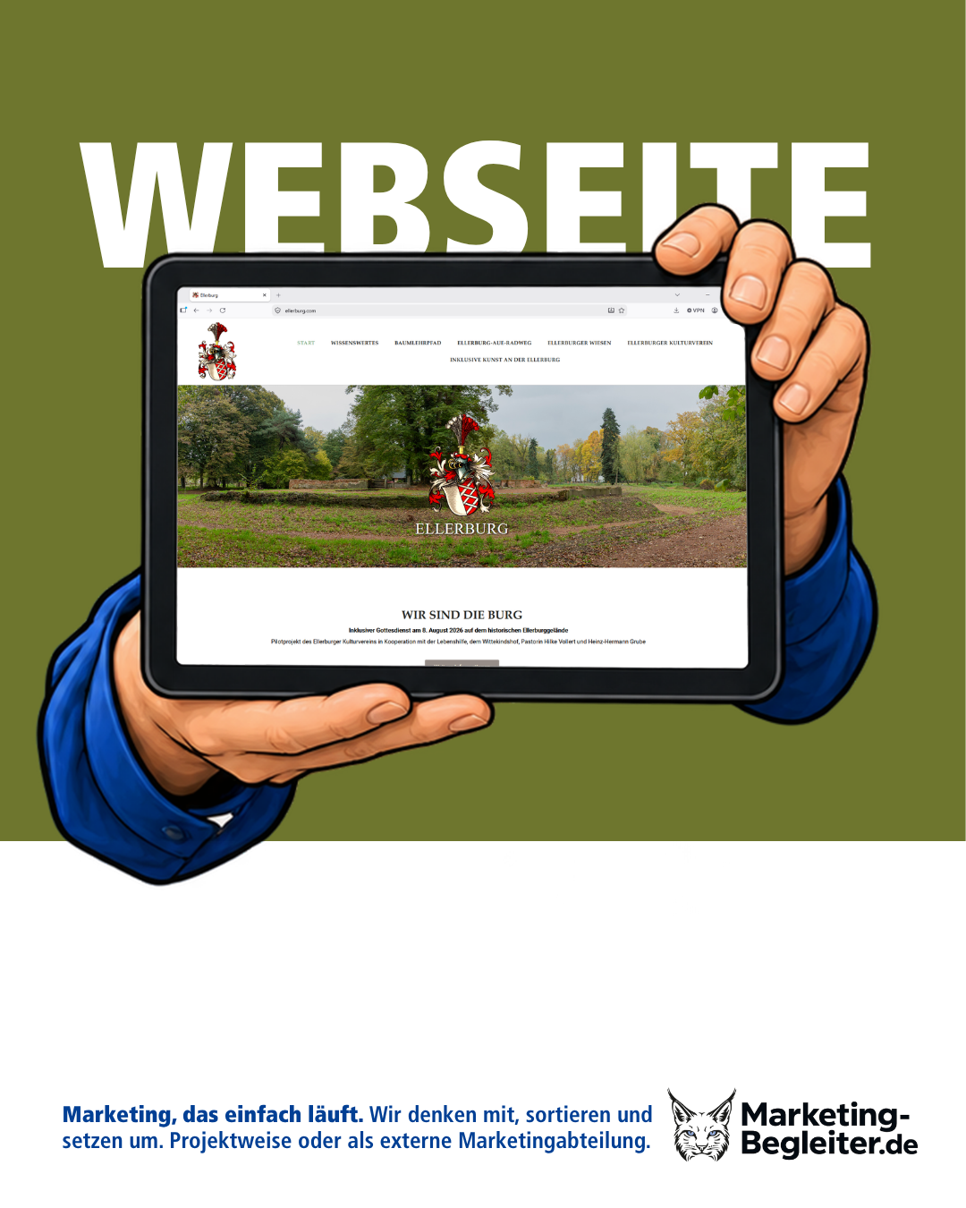 Website für die Ellerburg auf einem Tablet