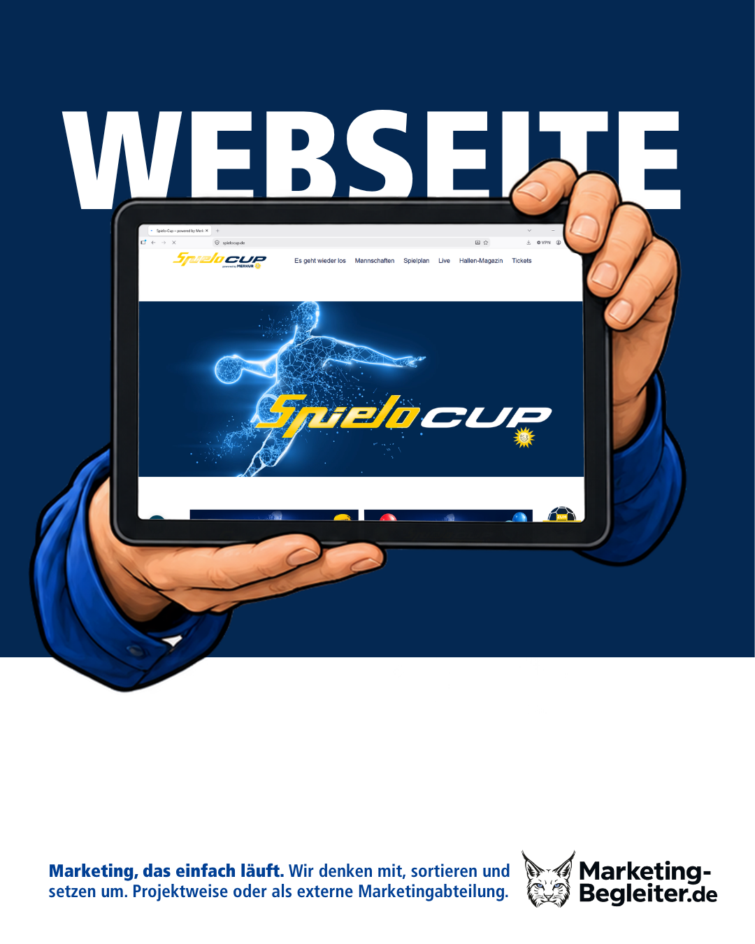 Website für den MERKUR-SPIELOTHEK-CUP auf einem Tablet